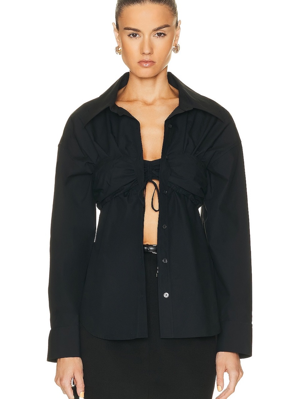 Alexander Wang RUCHED BANDEAU OVERLAY OPEN FRONT SHIRT